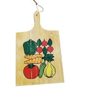 1970s Retro wooden Cutting Board With Handle Veggies Novelty